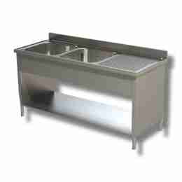 Lavello / lavatoio in acciaio inox 2 vasche con sgocciolatoio dx profondità 700 mm 1800x700x850h mm
