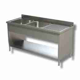 Lavello / lavatoio in acciaio inox 2 vasche con sgocciolatoio dx profondità 700 mm 2000x700x850h mm