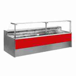 Banco refrigerato statico con vano riserva per salumeria e macelleria rosso +4 +6°C 250x109x128h cm