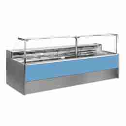 Banco refrigerato statico con vano riserva per salumeria e macelleria azzurro +4 +6°C 300x109x128h cm