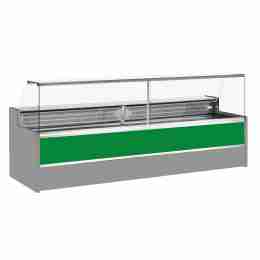 Banco refrigerato statico con vano riserva per salumeria e macelleria vetri apribili verso l'alto verde +4 +6°C 350x98x127h cm