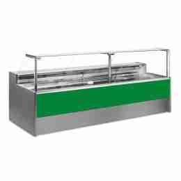 Banco refrigerato statico con vano riserva per salumeria e macelleria verde +4 +6°C 250x109x128h cm