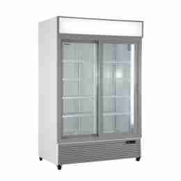 Frigo vetrina bibite refrigerata con microventilazione doppia anta scorrevole in vetro  termetro digitale  990 lt +0 +10 °C bianco