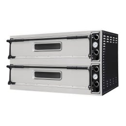 Forno elettrico pizzeria per pizza meccanico 2 camere interne da 720x1080x140h mm - 6+6 pizze - PORTE IN VETRO