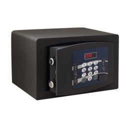 Cassaforte digitale motorizzata 28x20x18h cm a taglio laser con display a LED rossi, codice cliente a 4 cifre