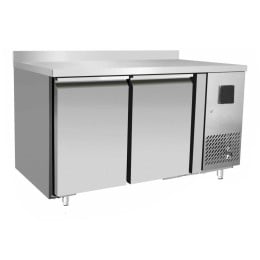 Tavolo frigo refrigerato a basso consumo energetico in acciaio inox con alzatina 2 porte classe A -2 +8 °C 1360x700x850 h mm