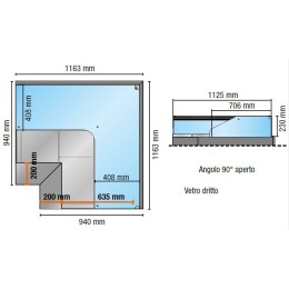 Espositore refrigerato ventilato angolo 90° aperto vetri dritti rosso +2 +6 °C 116,3x116,3 cm altezza 106,4h cm