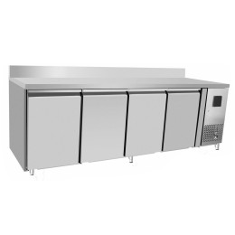 Tavolo frigo refrigerato a basso consumo energetico in acciaio inox con alzatina 4 porte classe A -2 +8 °C 2230x700x850 h mm