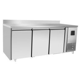 Tavolo frigo refrigerato a basso consumo energetico in acciaio inox con alzatina 3 porte classe A -2 +8 °C 1795x700x850 h mm