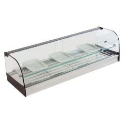 Vetrina frigo 2016x410x330h mm refrigerata da banco a due piani bianca con vetri curvi, piano liscio e motore remoto incluso