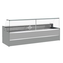 Banco refrigerato statico con vano riserva per salumeria e macelleria vetri apribili verso l'alto grigio +4 +6°C 350x98x127h cm