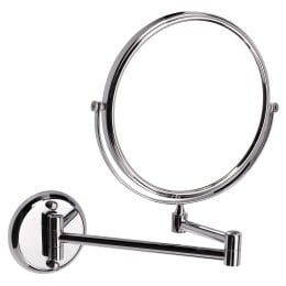 Specchio ingranditore in acciaio inox con finitura cromo lucido Ø 20 cm a 2 braccia