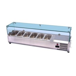 Vetrina refrigerata a basso consumo energetico portacondimenti 160,5x39,5x43,5h cm, portagusti per pizza GN 1/3  0+8 °C con motore a destra