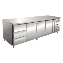 Tavolo frigo refrigerato in acciaio inox 3 porte 3 cassetti 1/3 223x70x86h cm -2 +8 °C 