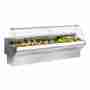 Banco refrigerato ventilato con vano riserva per macelleria e salumeria +4 +6°C bianco vetri curvi 300x91x129h cm