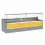 Banco refrigerato statico con vano riserva per salumeria e macelleria vetri apribili verso l'alto giallo +4 +6°C 350x98x127h cm