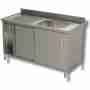 Lavello / lavatoio in acciaio inox armadiato 1 vasca sgocciolatoio sx profondità 600 mm 1600x600x850h mm