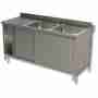Lavello / lavatoio in acciaio inox armadiato 2 vasche sgocciolatoio sx profondità 600 mm 1800x600x850h mm