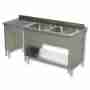 Lavello / lavatoio 2 vasche in acciaio inox su fianchi con vano pattumiera sx 1800x600x850h mm