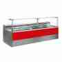 Banco refrigerato statico con vano riserva per salumeria e macelleria rosso +4 +6°C 300x109x128h cm