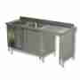 Lavello / lavatoio 2 vasche in acciaio inox armadiato con vano pattumiera dx 1800x600x850h mm